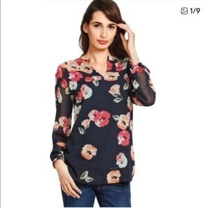 CAbi #971 Black and Red Floral Blouse